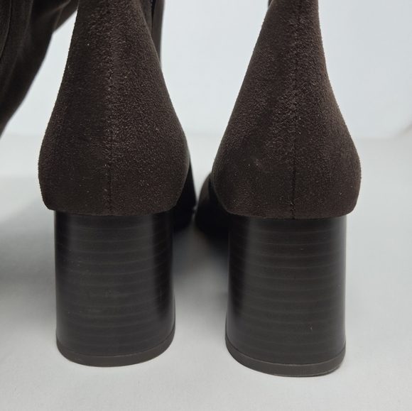 Nordstrom Rack Womens Knee High Heel Boots Sz 6.5M Faux Brown Suede Stretch Calf - Picture 8 of 11